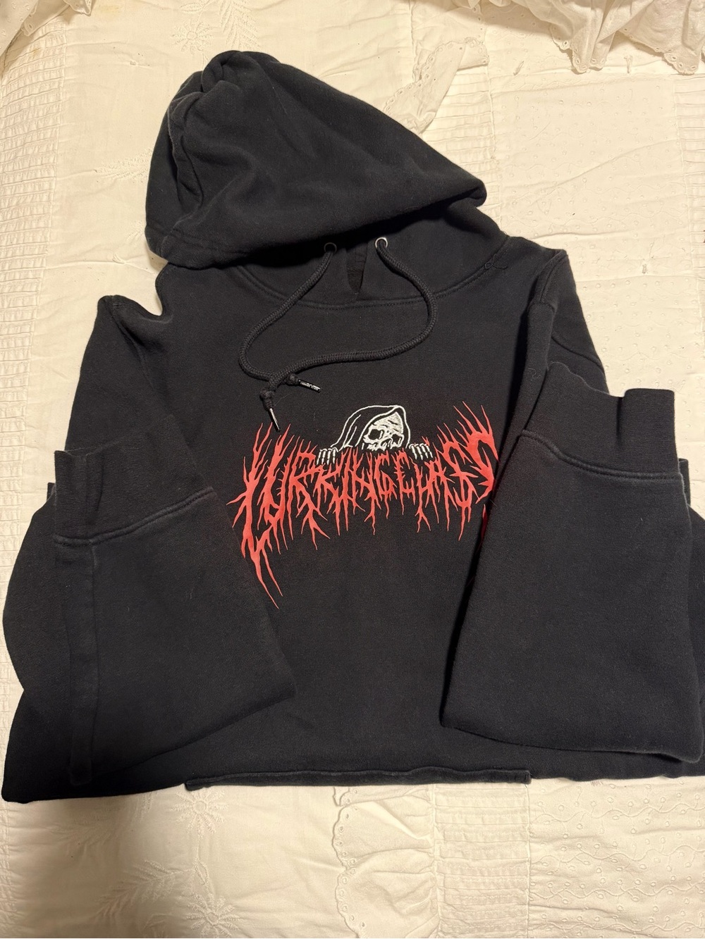 LURKING CLASS Black Graphic Hooded Sweater with Red Skull Design